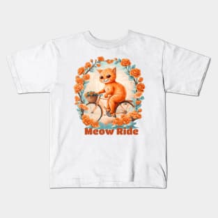 Meow Cat Riding A Bicycle Kids T-Shirt